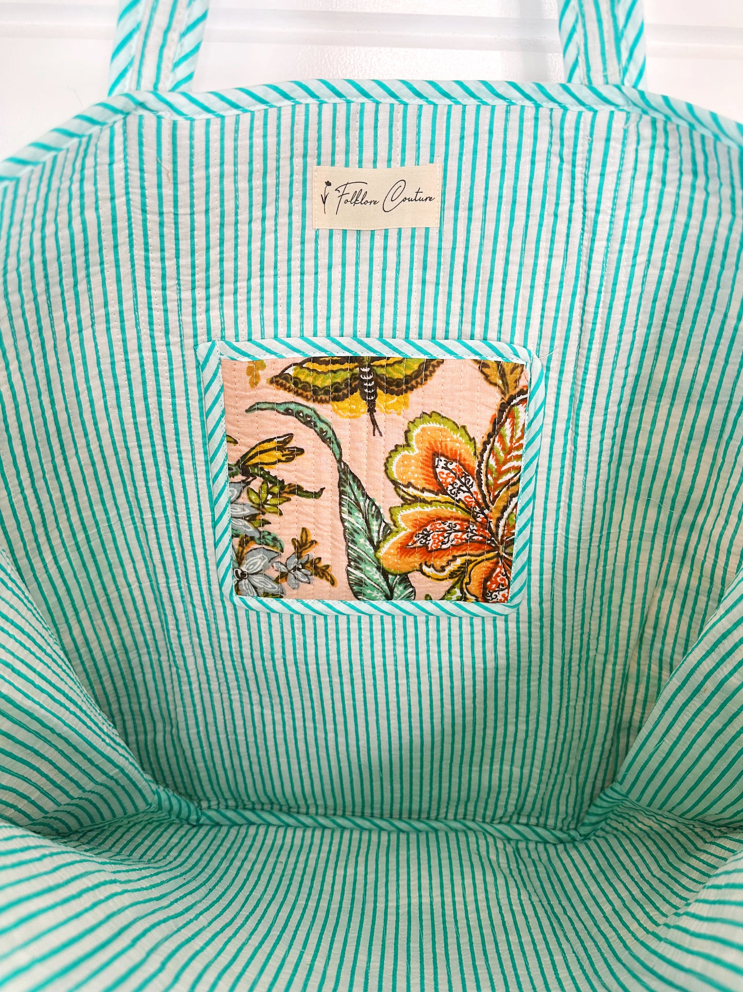 Peach Botanical Quilted Cotton Tote Bag