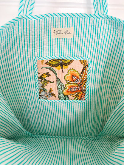 Peach Botanical Quilted Cotton Tote Bag