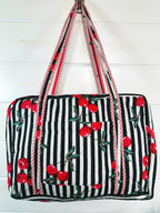 Black Cherry Print Quilted Weekender Overnight Bag