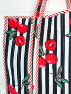 Black Cherry Print Cotton Quilted Large Shopping Tote Bag