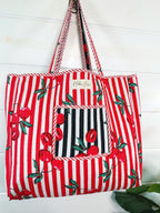 Black Cherry Print Cotton Quilted Large Shopping Tote Bag