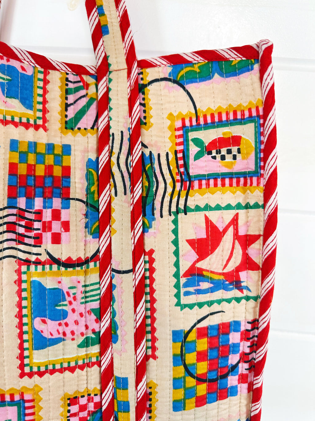 Quilted Cotton Tote Bag - Vacation Stamps