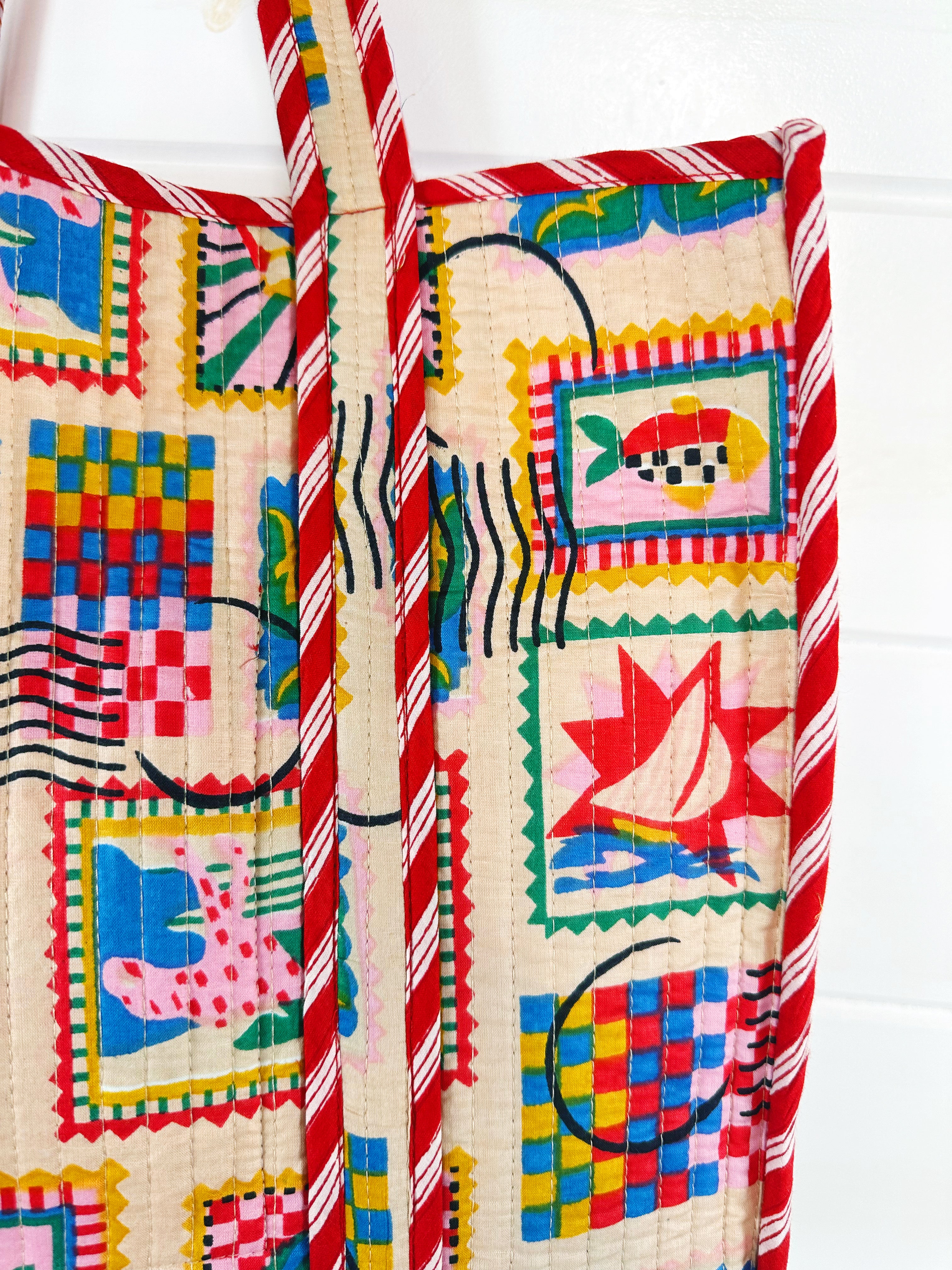 Quilted Cotton Tote Bag - Vacation Stamps