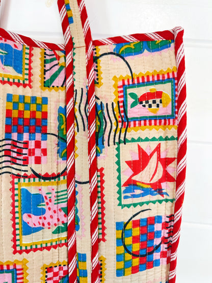 Vacation Stamps Quilted Cotton Tote Bag