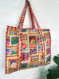 Quilted Cotton Tote Bag - Vacation Stamps