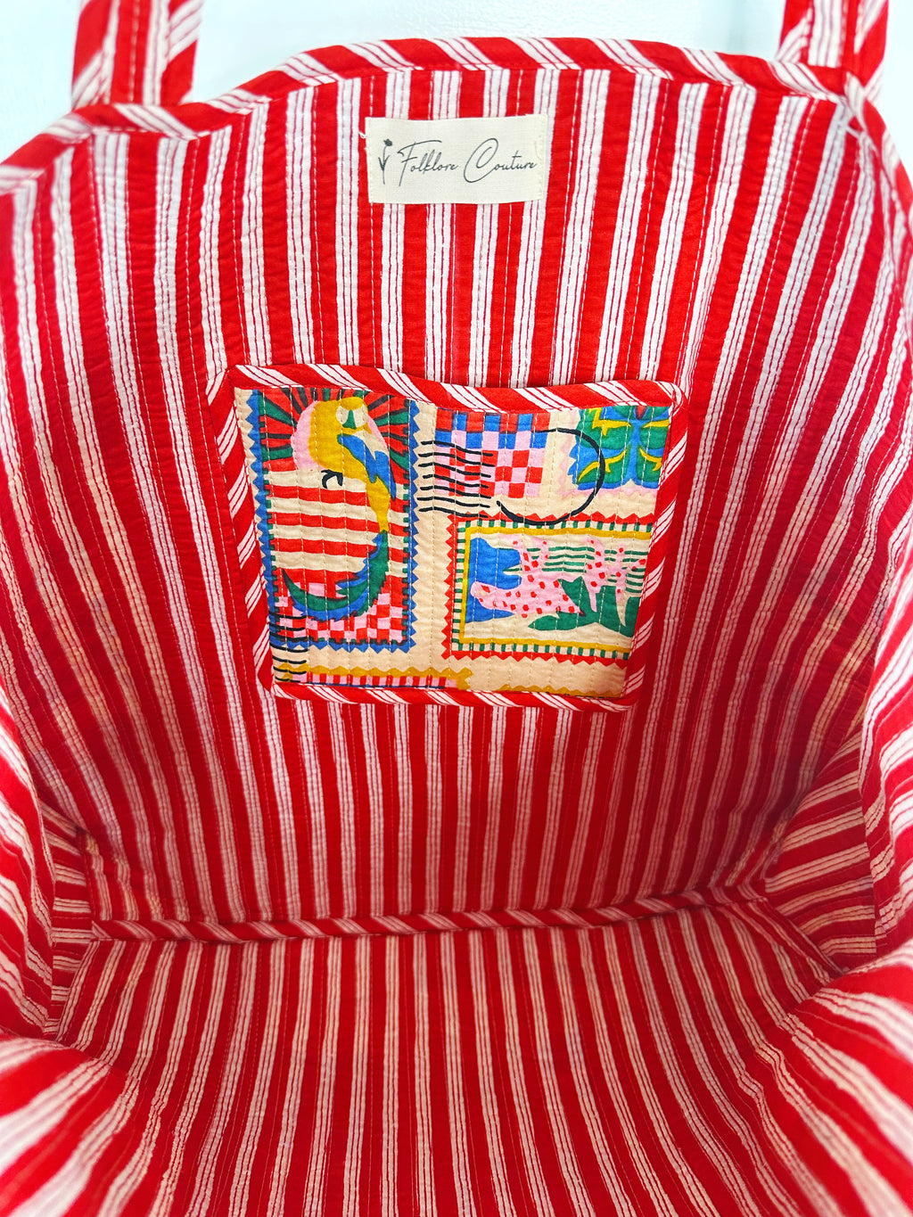 Quilted Cotton Tote Bag - Vacation Stamps
