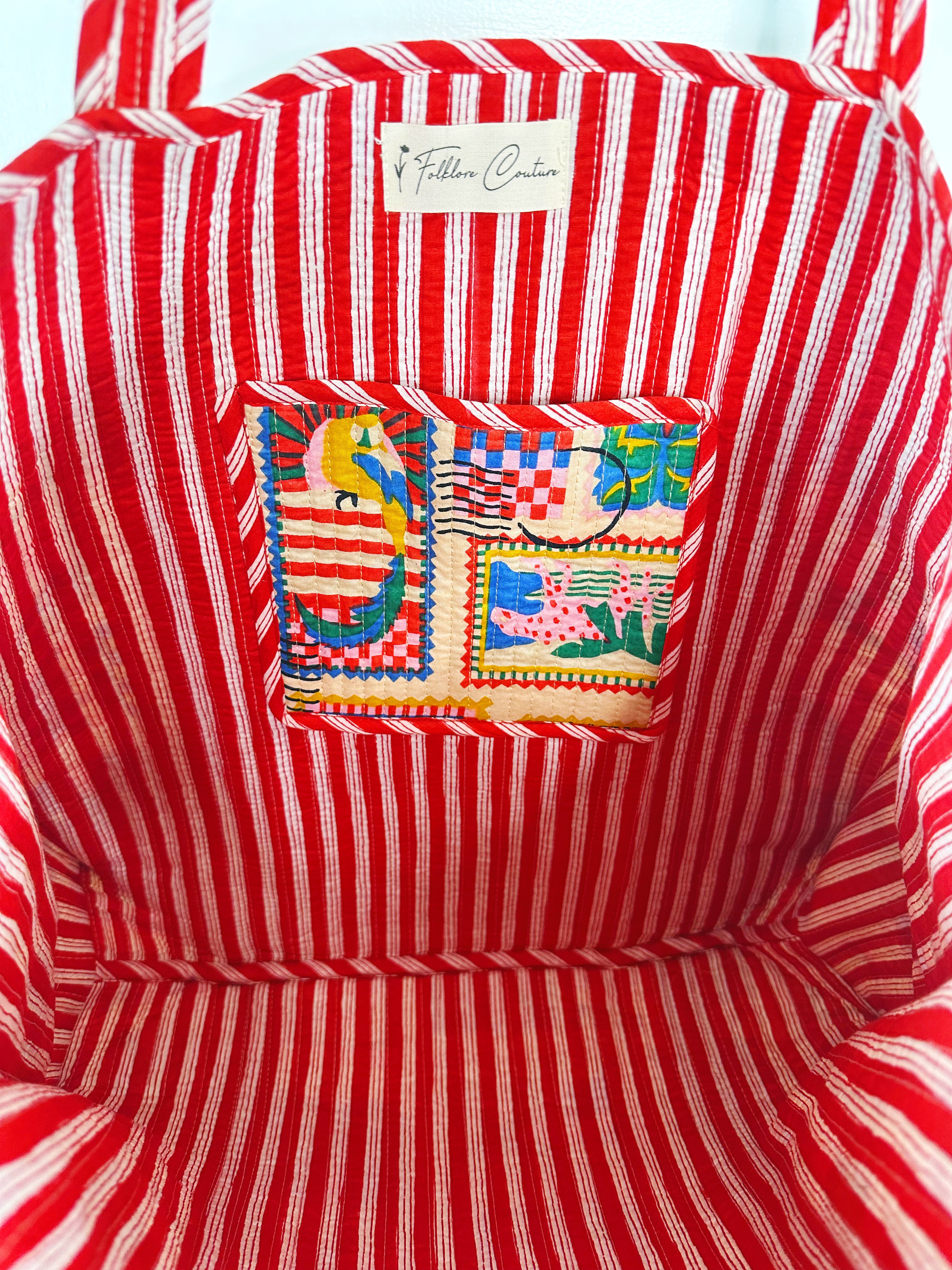 Quilted Cotton Tote Bag - Vacation Stamps