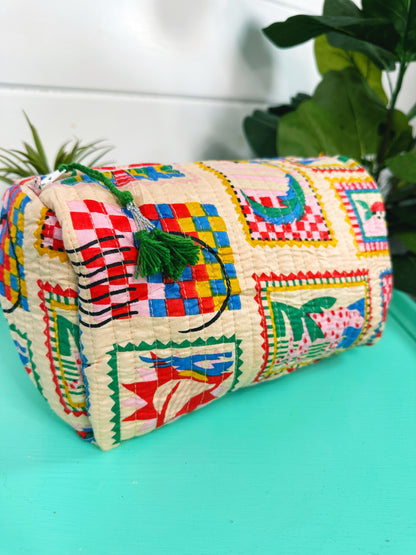 Vacation Stamps Quilted Makeup Cosmetics Toiletry Bag