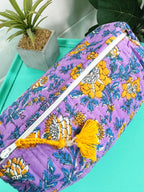 Purple and Yellow Floral Print Quilted Makeup Cosmetics Toiletry Bag
