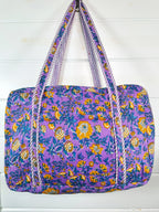 Purple and Yellow Floral Print Quilted Weekender Overnight Bag