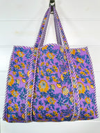 Purple and Yellow Floral Print Quilted Cotton Tote Bag