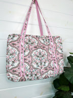 Quilted Weekender Overnight Bag - Pink Petals Print