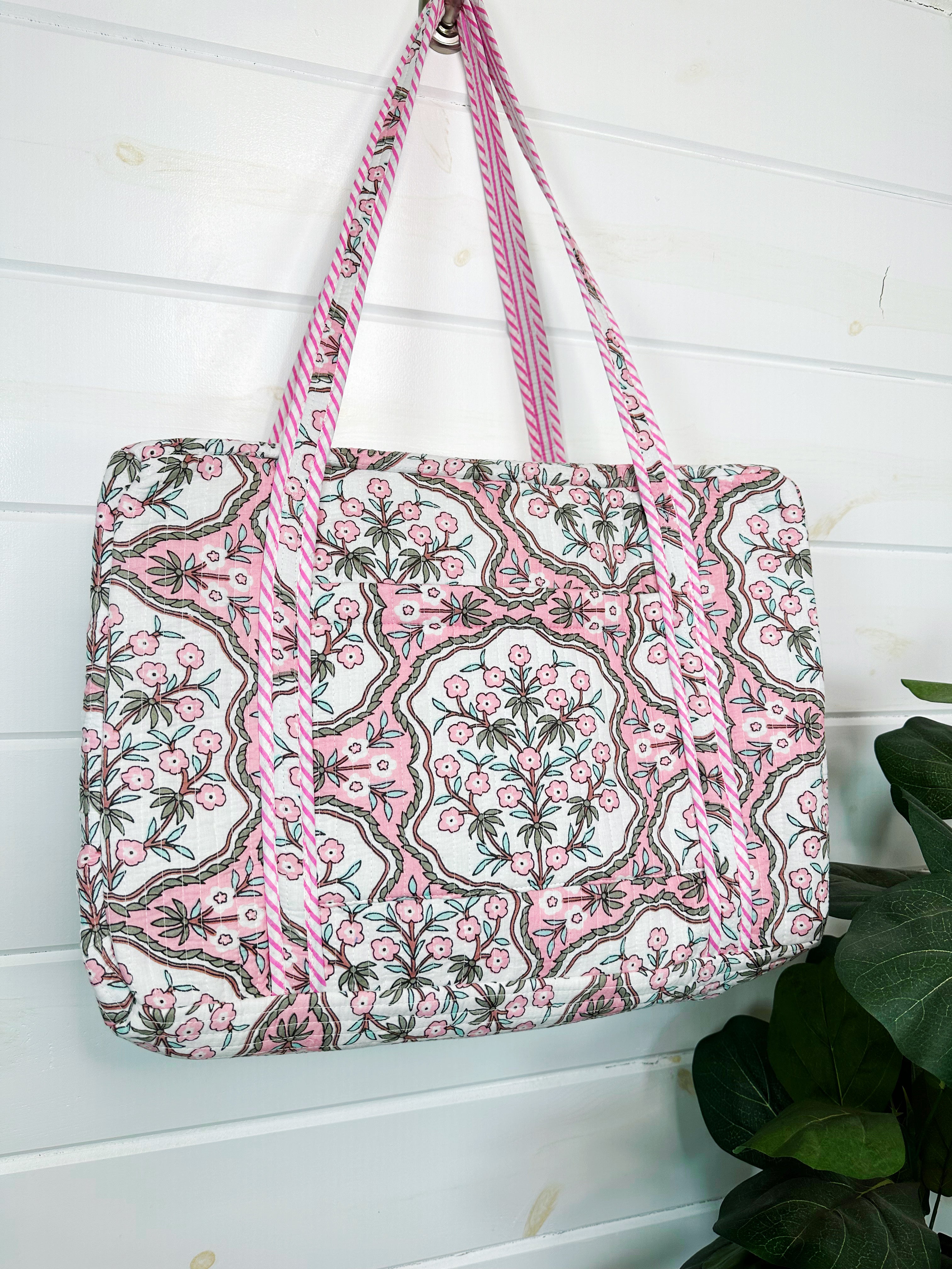 Quilted Weekender Overnight Bag - Pink Petals Print