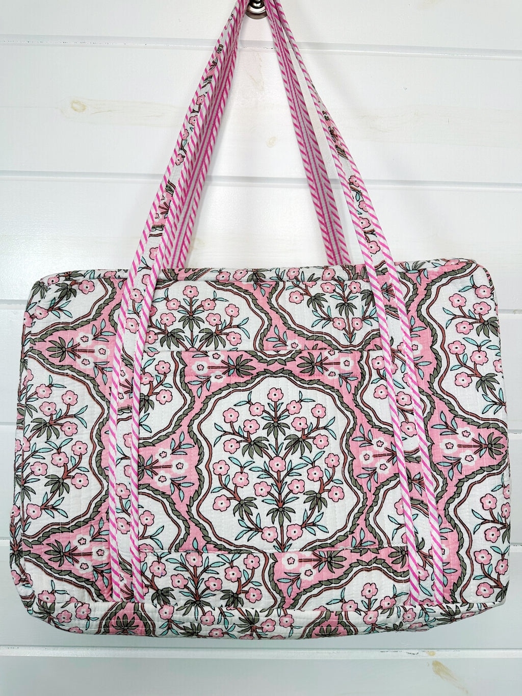 Quilted Weekender Overnight Bag - Pink Petals Print