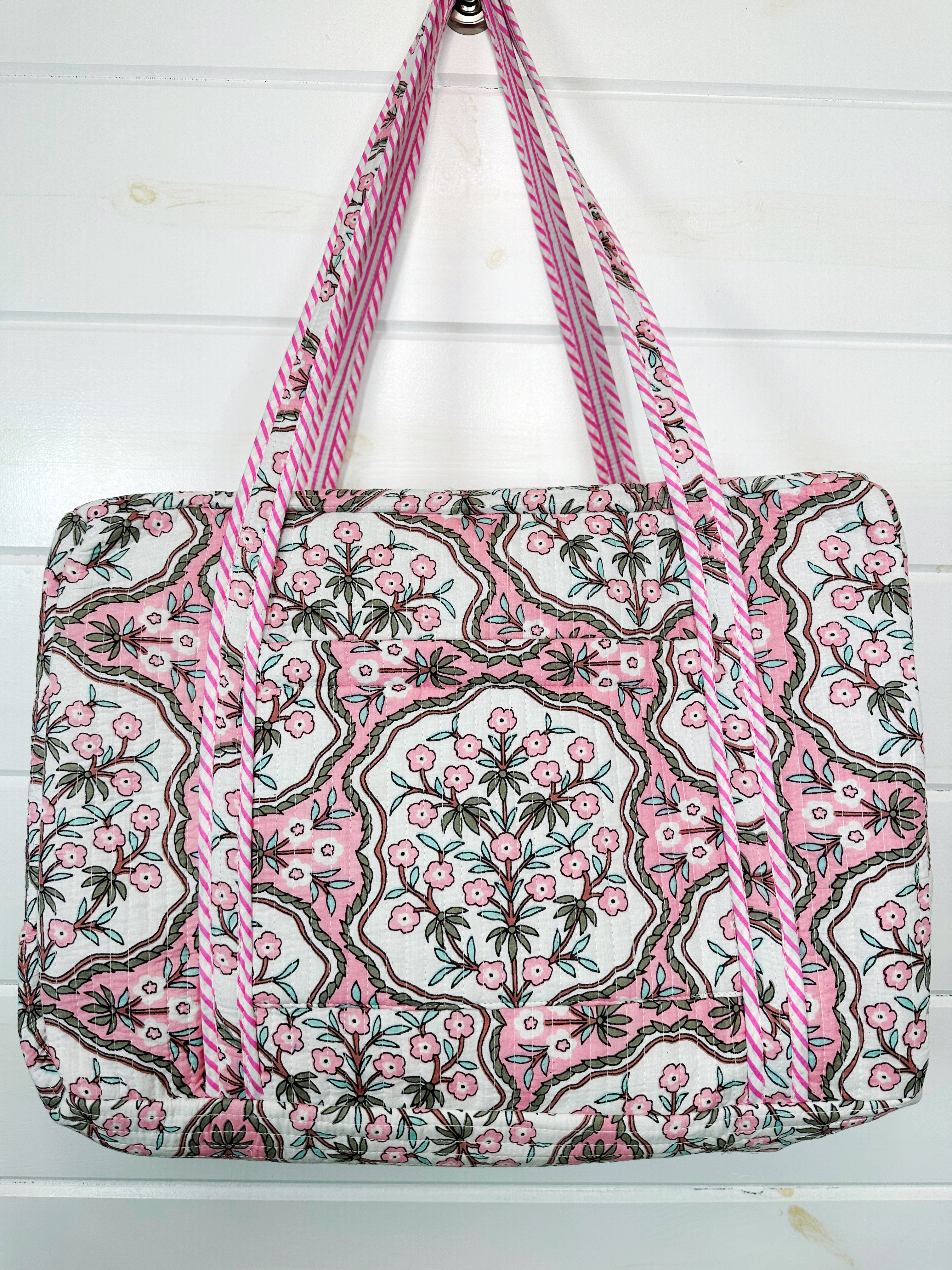 Quilted Weekender Overnight Bag - Pink Petals Print