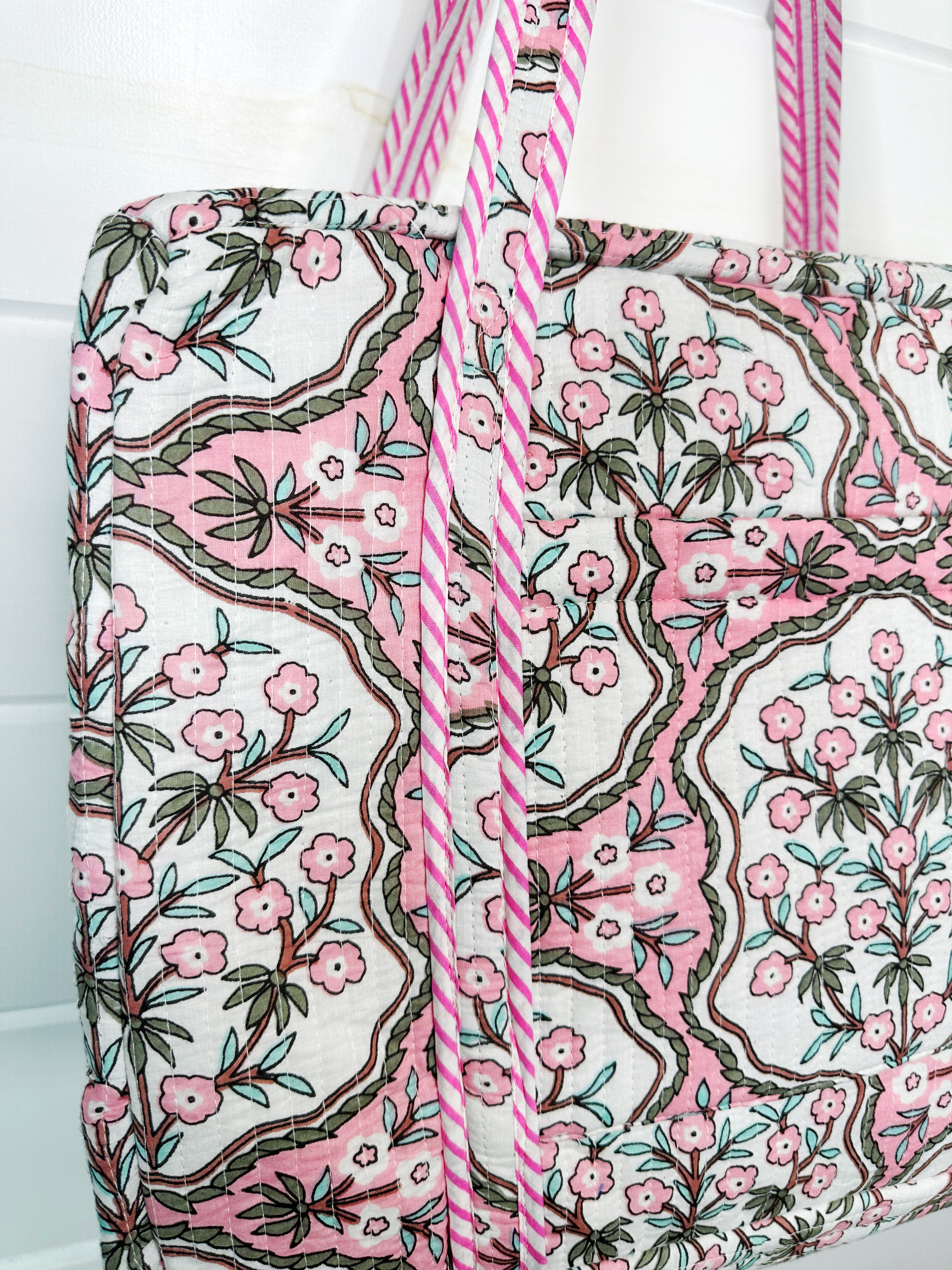 Quilted Weekender Overnight Bag - Pink Petals Print