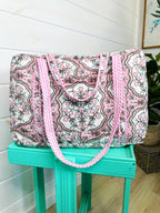 Quilted Weekender Overnight Bag - Pink Petals Print
