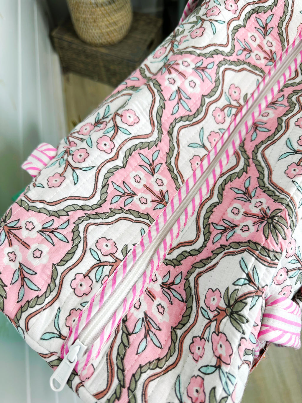 Quilted Weekender Overnight Bag - Pink Petals Print