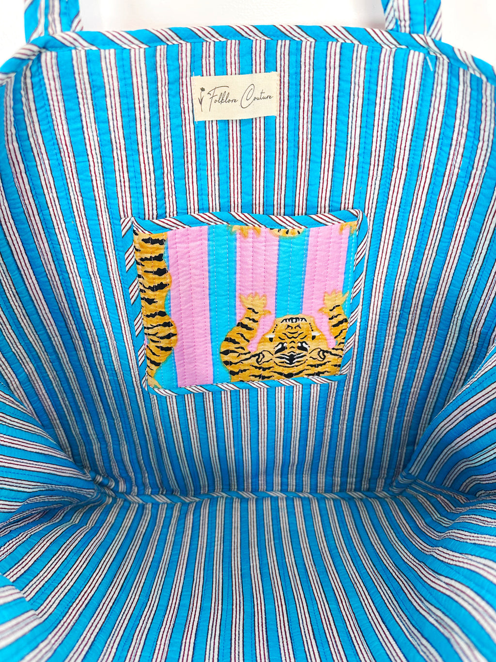 Quilted Cotton Reversible Large Tote Bag - Cotton Candy Tiger Print