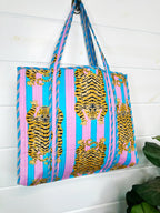Quilted Cotton Reversible Large Tote Bag - Cotton Candy Tiger Print