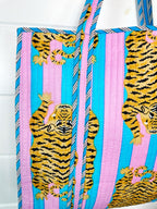 Quilted Cotton Reversible Large Tote Bag - Cotton Candy Tiger Print