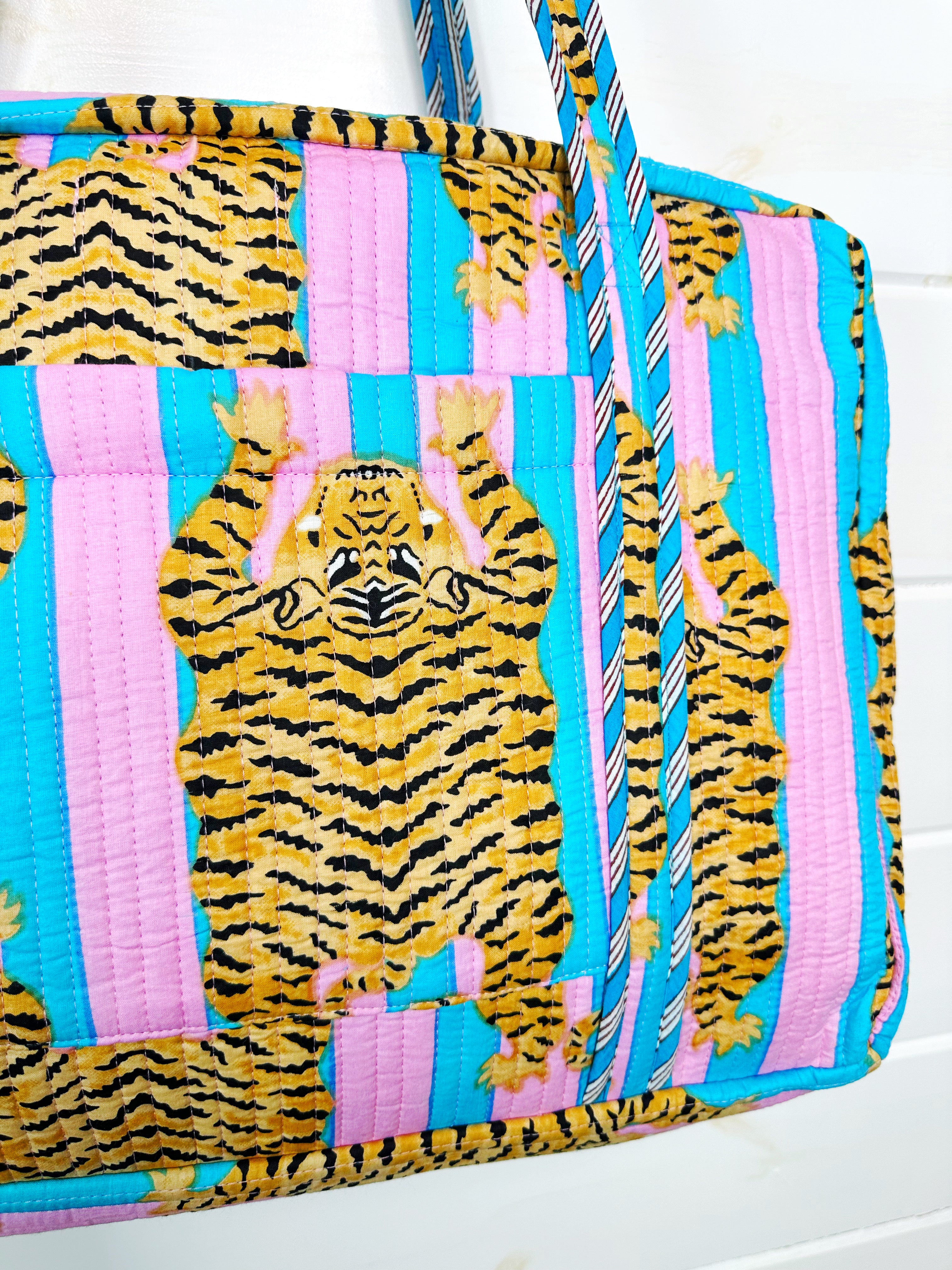 Quilted Weekender Duffle Overnight Bag - Cotton Candy Tiger Print