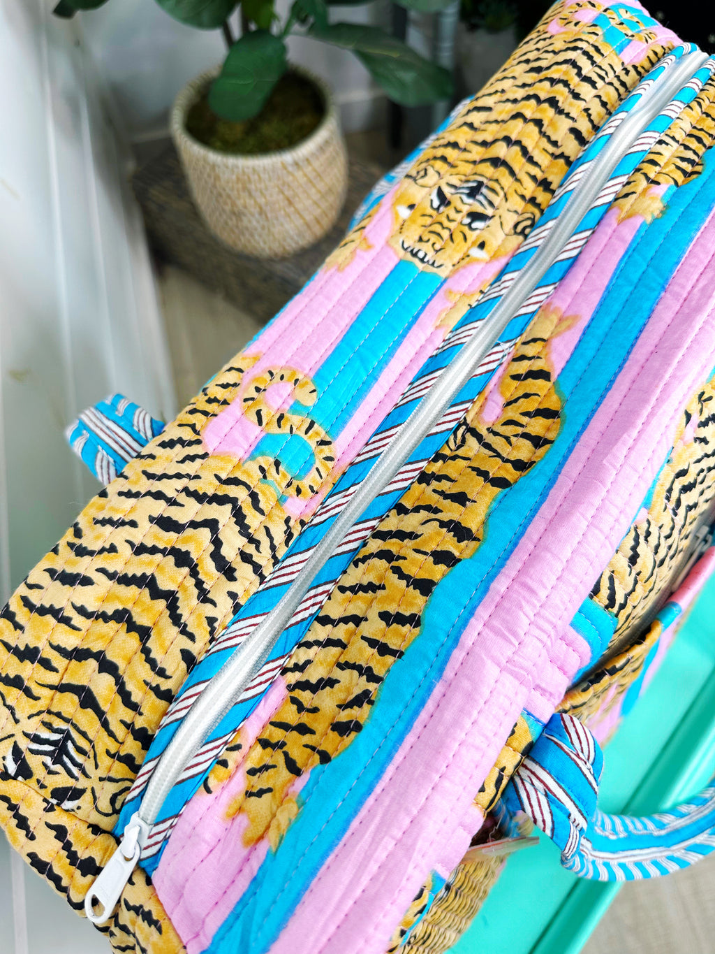 Quilted Weekender Duffle Overnight Bag - Cotton Candy Tiger Print
