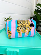 Quilted Makeup Cosmetics Toiletry Bag - Cotton Candy Tiger Print