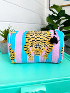 Quilted Makeup Cosmetics Toiletry Bag - Cotton Candy Tiger Print