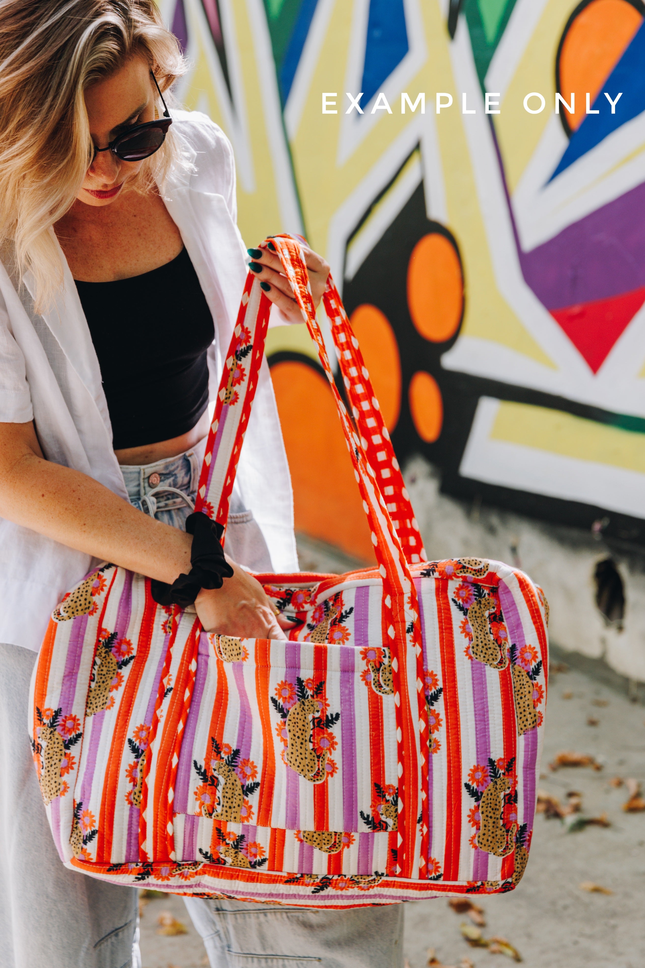 Quilted Weekender Duffle Overnight Bag - Lucky Vibes Print White