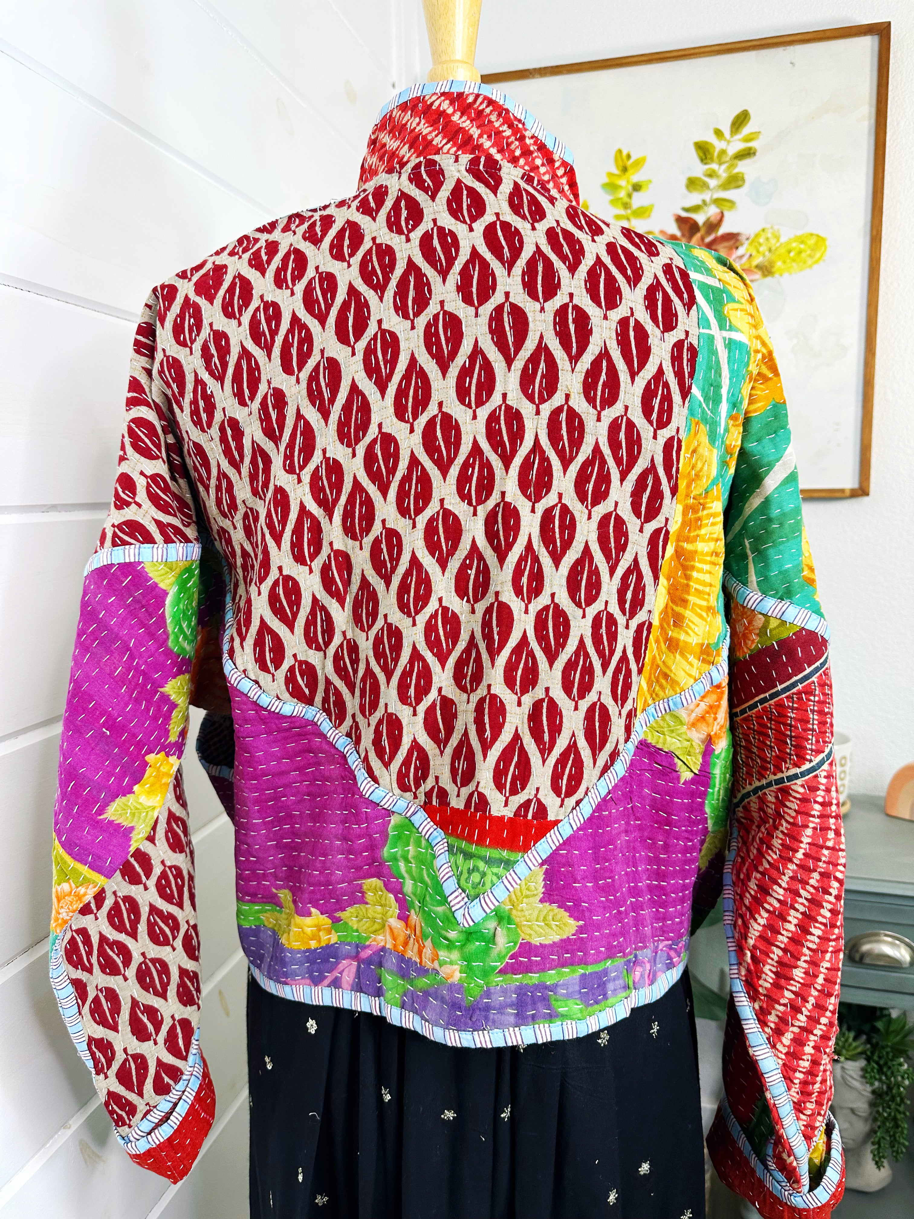 Boho Patchwork Kantha Jacket – Handmade Quilted & Reversible Blanket Coat