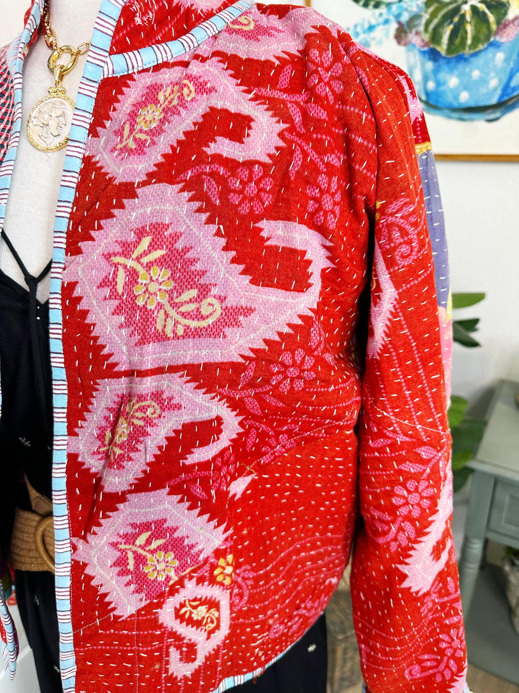 Boho Patchwork Kantha Jacket – Handmade Quilted & Reversible Blanket Coat