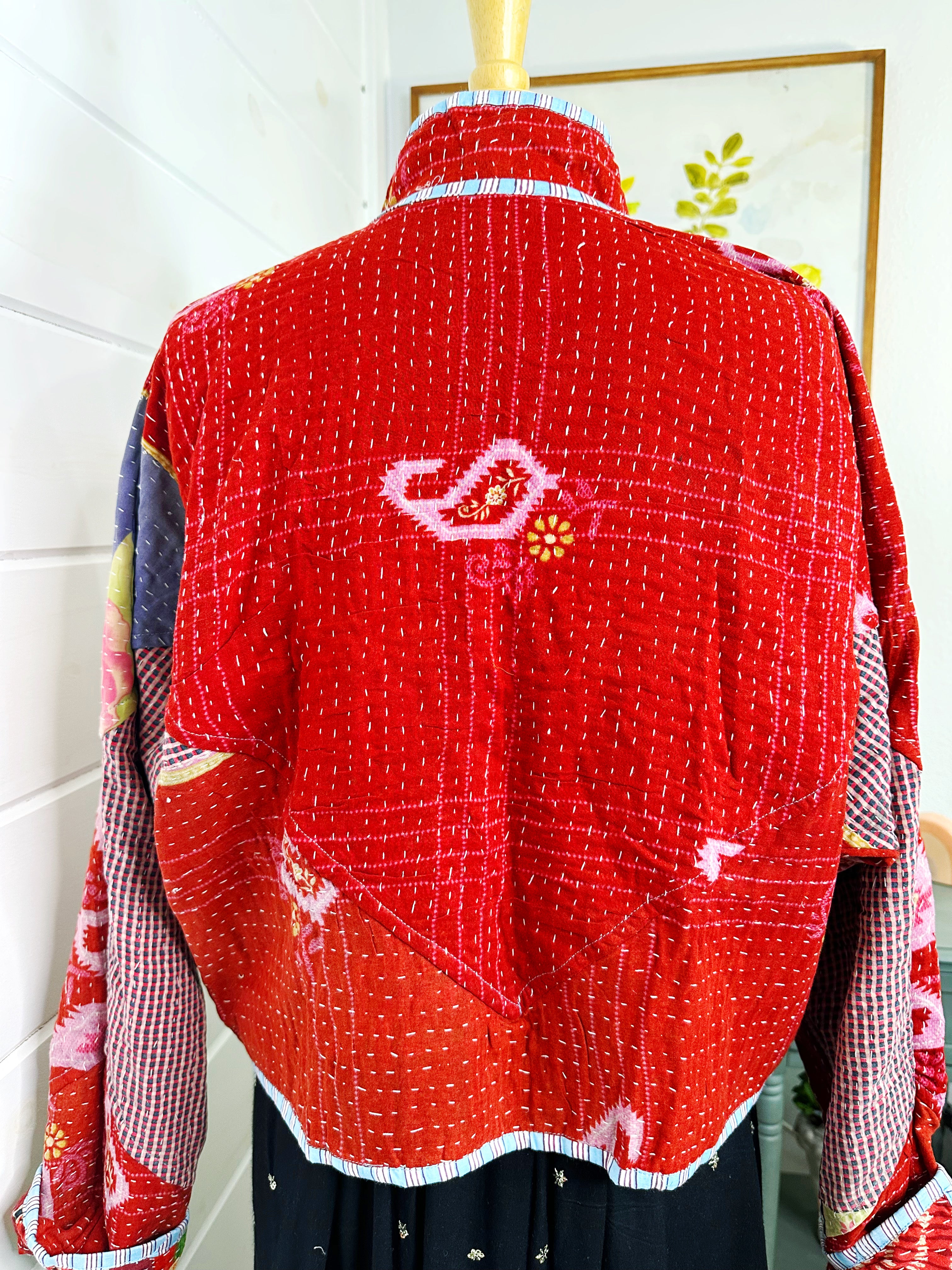 Boho Patchwork Kantha Jacket – Handmade Quilted & Reversible Blanket Coat