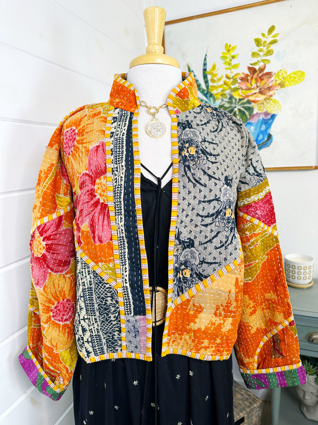 Boho Patchwork Kantha Jacket – Handmade Quilted & Reversible Blanket Coat