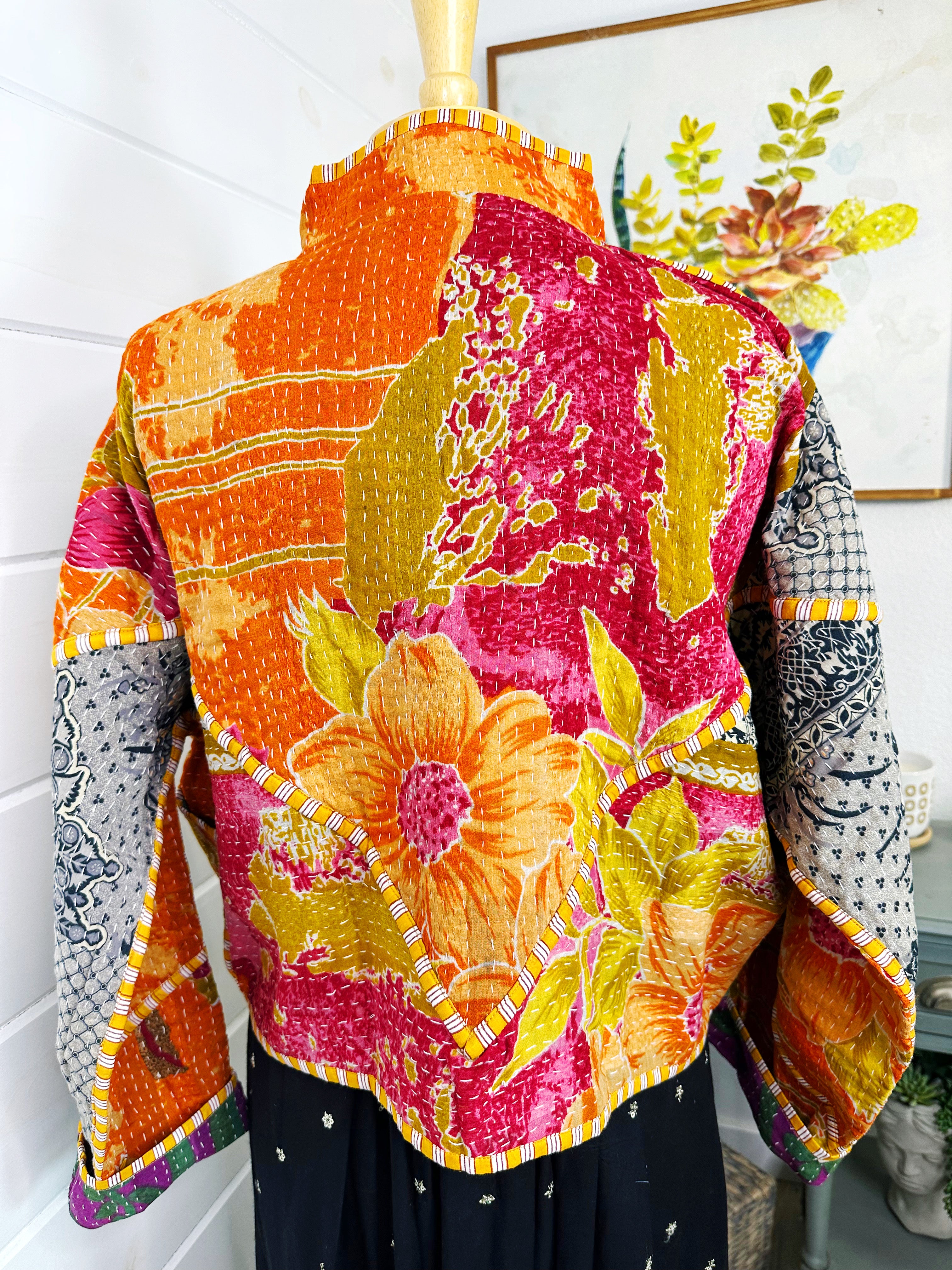 Boho Patchwork Kantha Jacket – Handmade Quilted & Reversible Blanket Coat