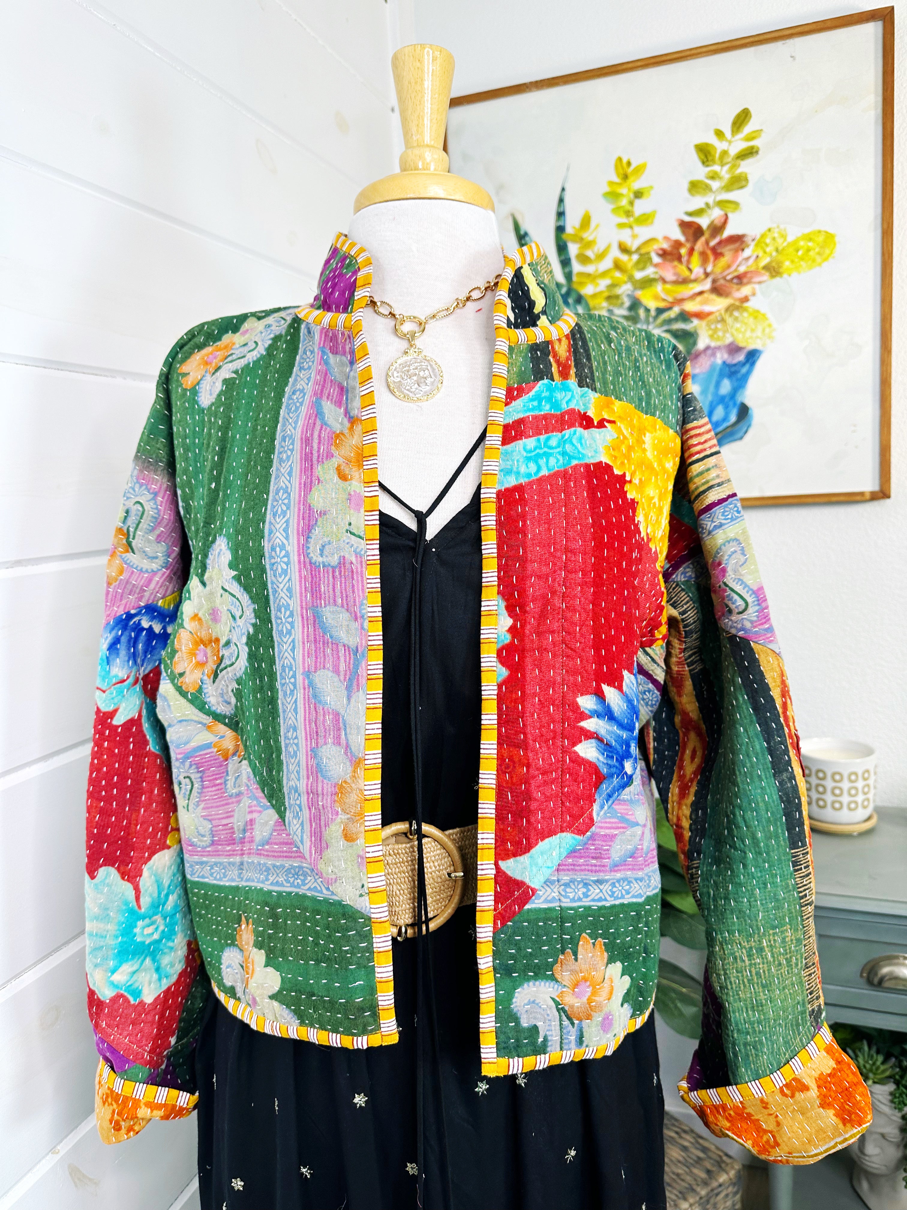 Boho Patchwork Kantha Jacket – Handmade Quilted & Reversible Blanket Coat