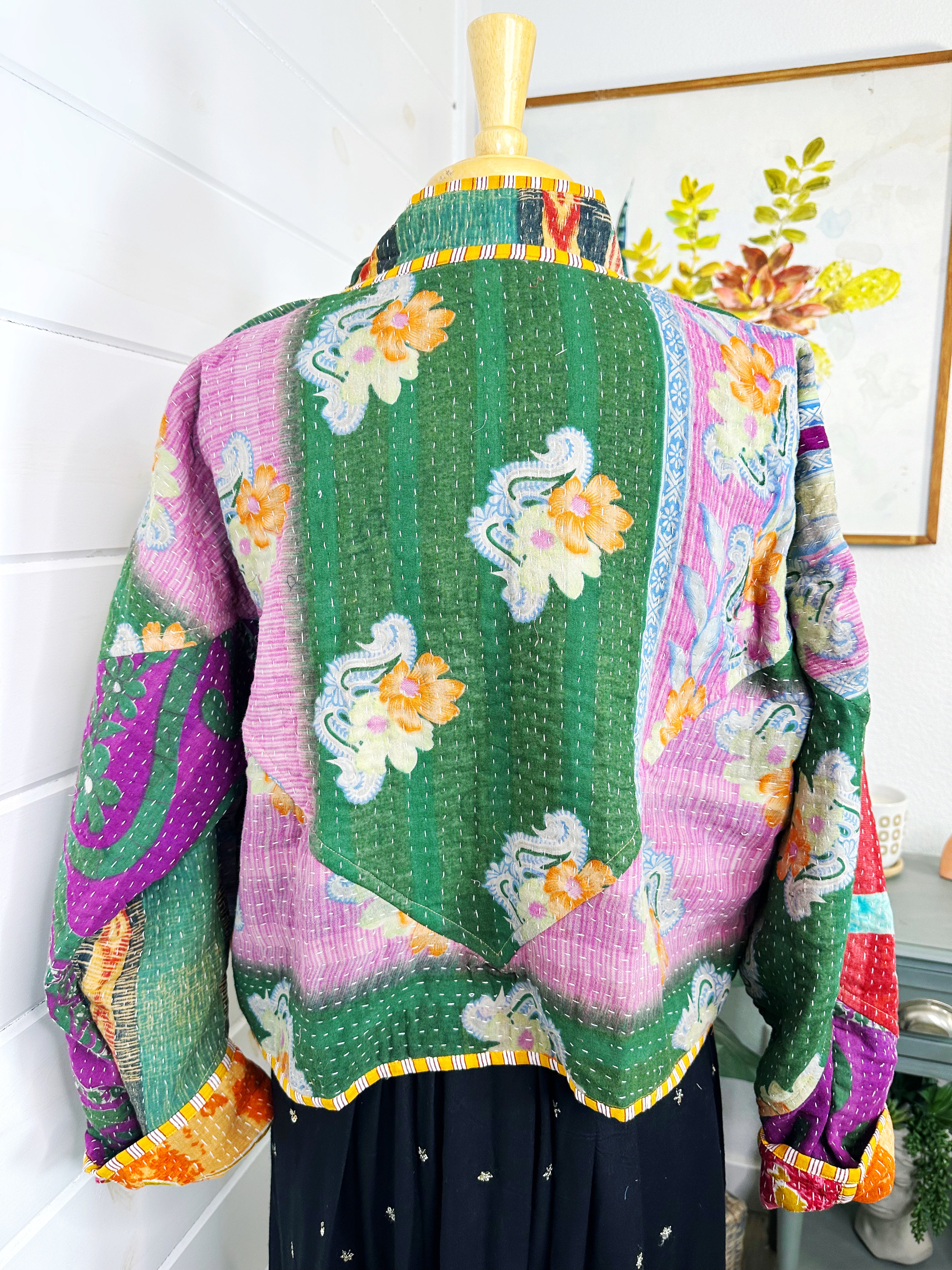 Boho Patchwork Kantha Jacket – Handmade Quilted & Reversible Blanket Coat