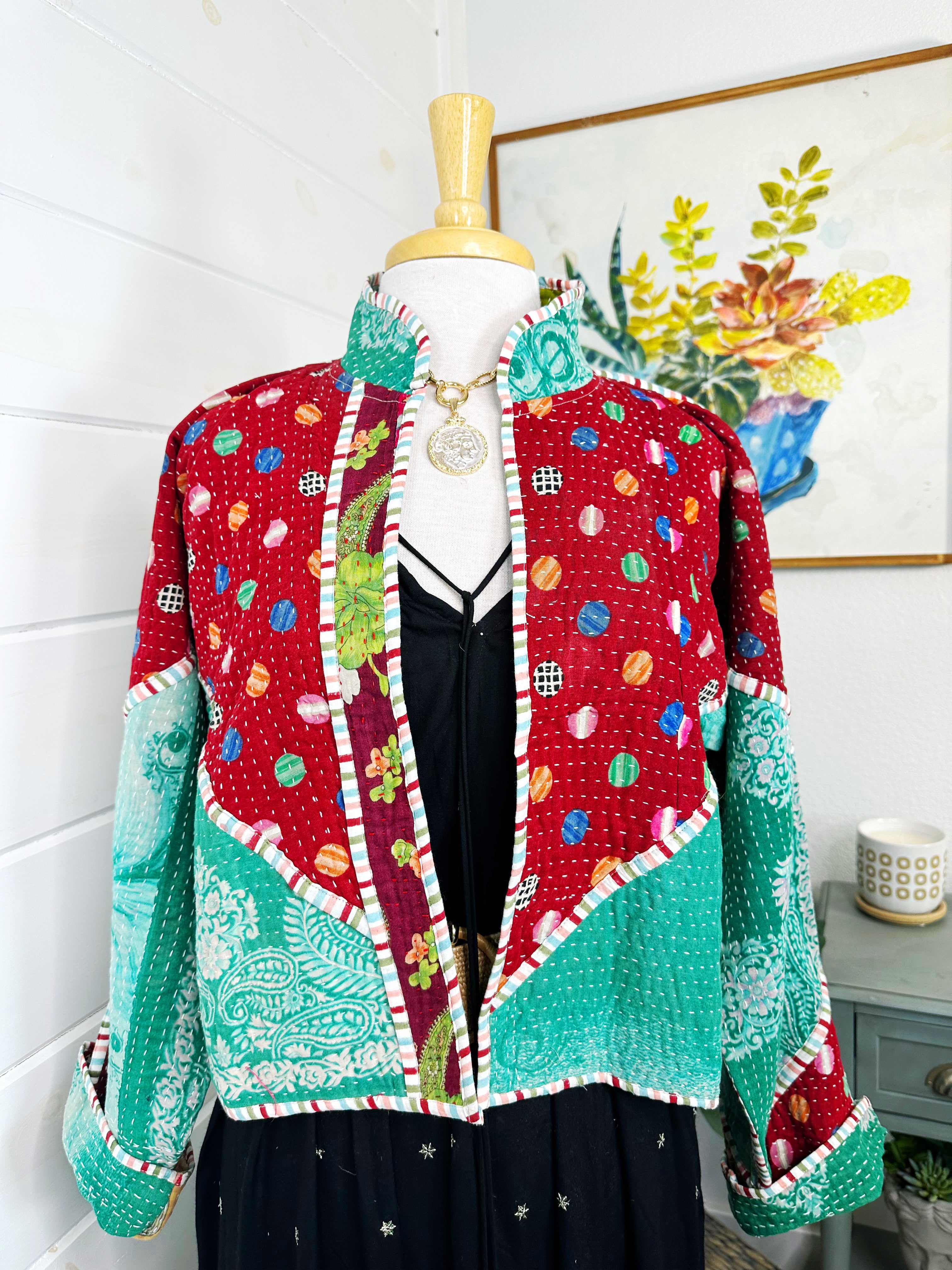 Boho Patchwork Kantha Jacket – Handmade Quilted & Reversible Blanket Coat