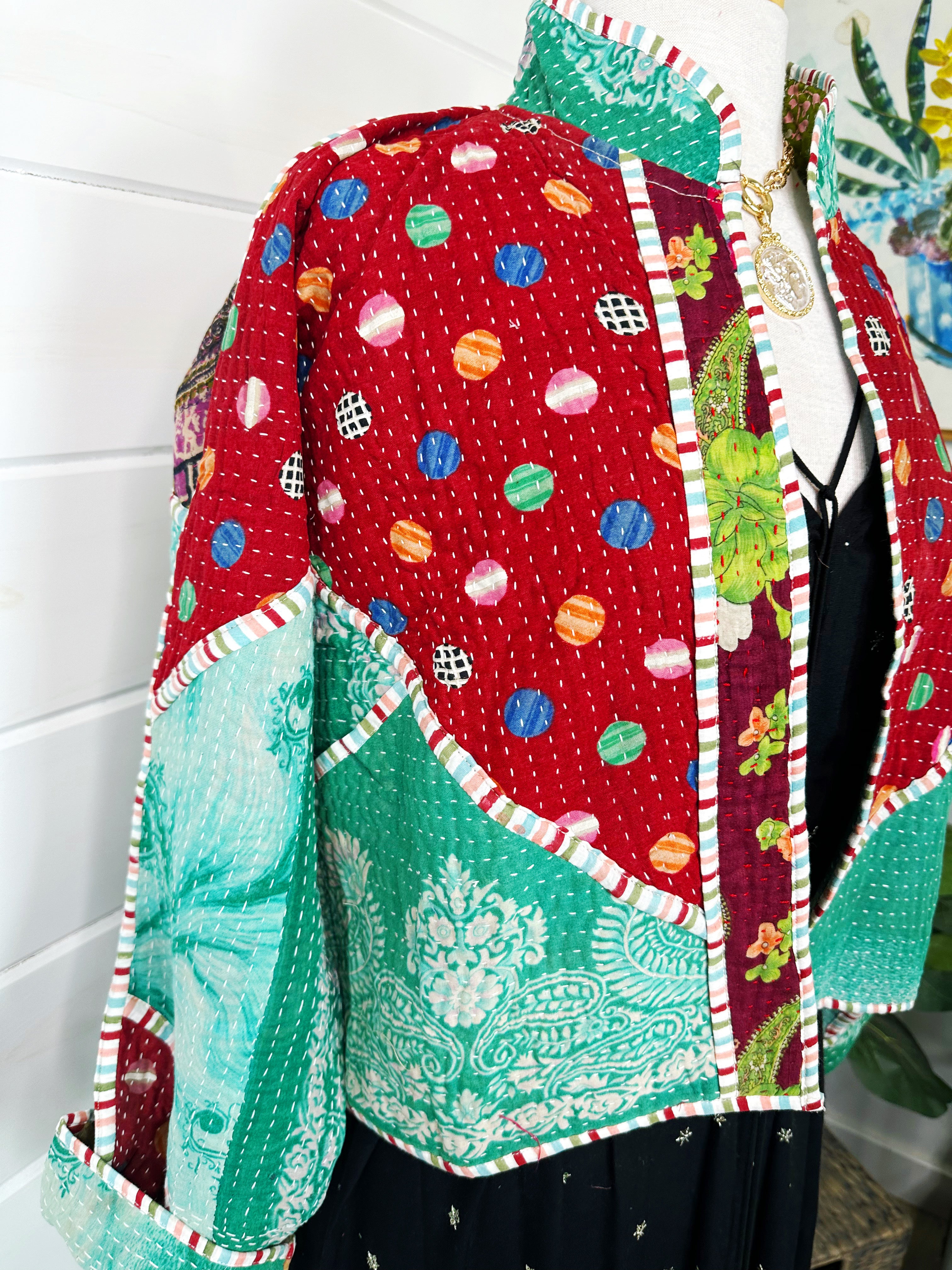 Boho Patchwork Kantha Jacket – Handmade Quilted & Reversible Blanket Coat