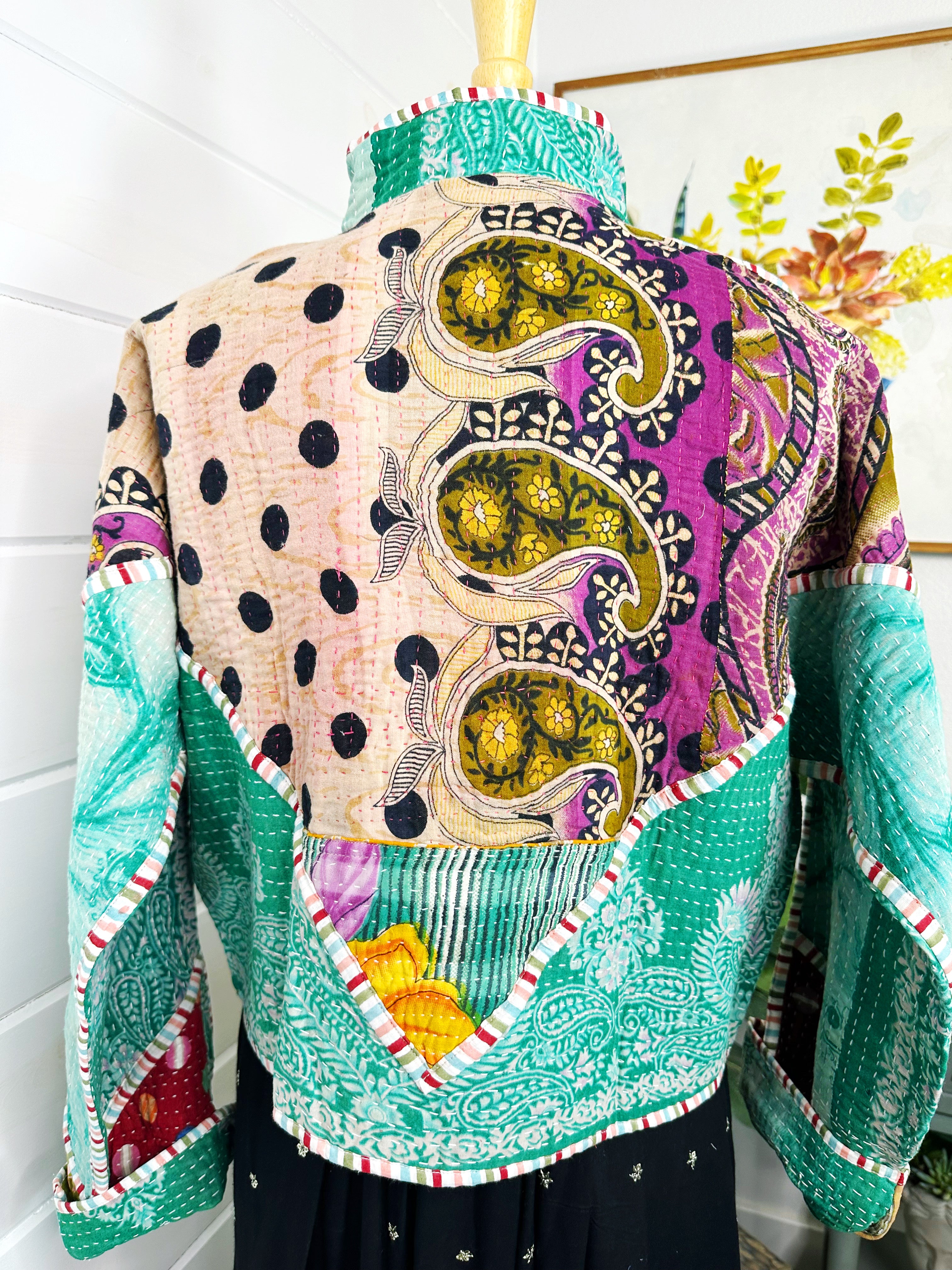 Boho Patchwork Kantha Jacket – Handmade Quilted & Reversible Blanket Coat