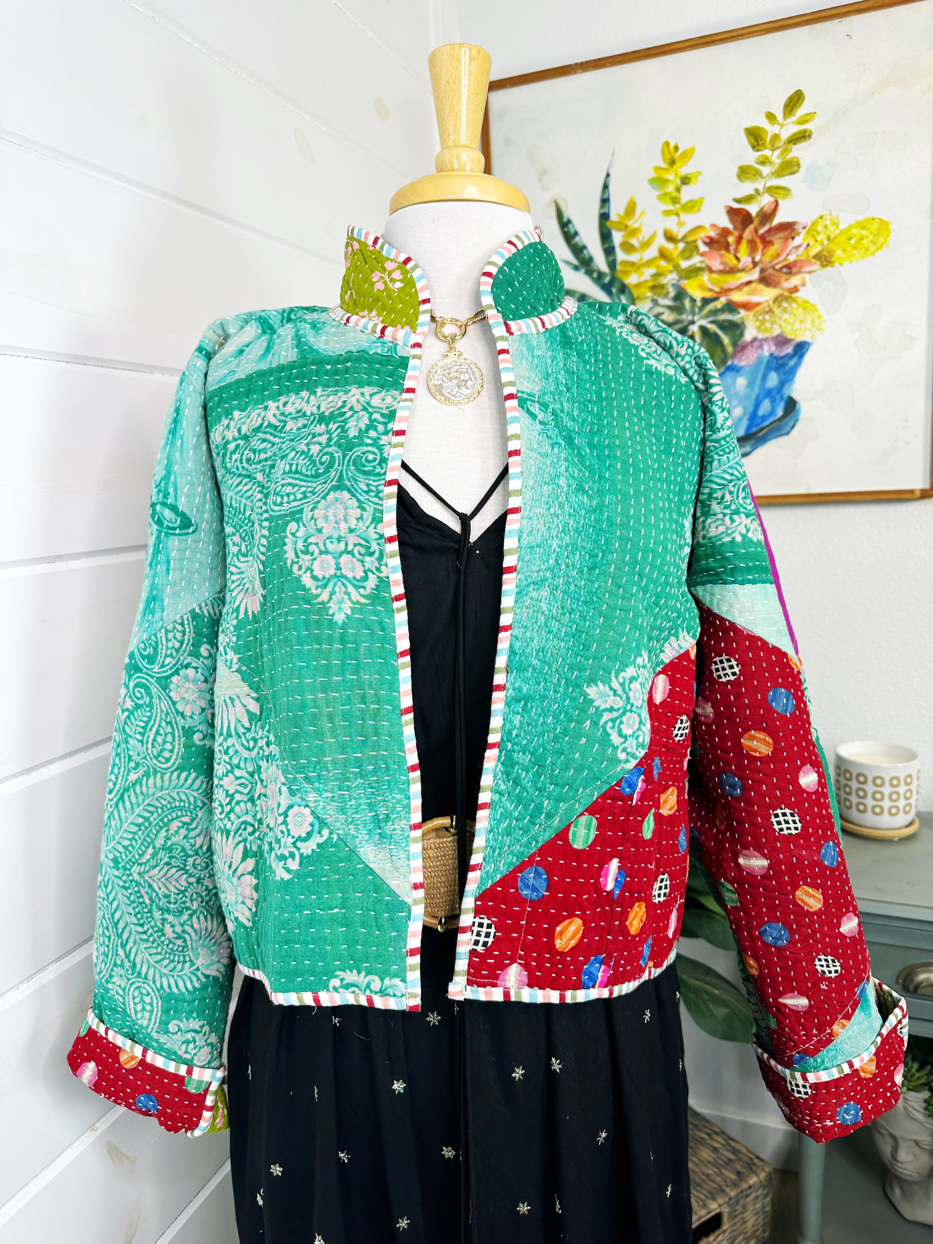 Boho Patchwork Kantha Jacket – Handmade Quilted & Reversible Blanket Coat