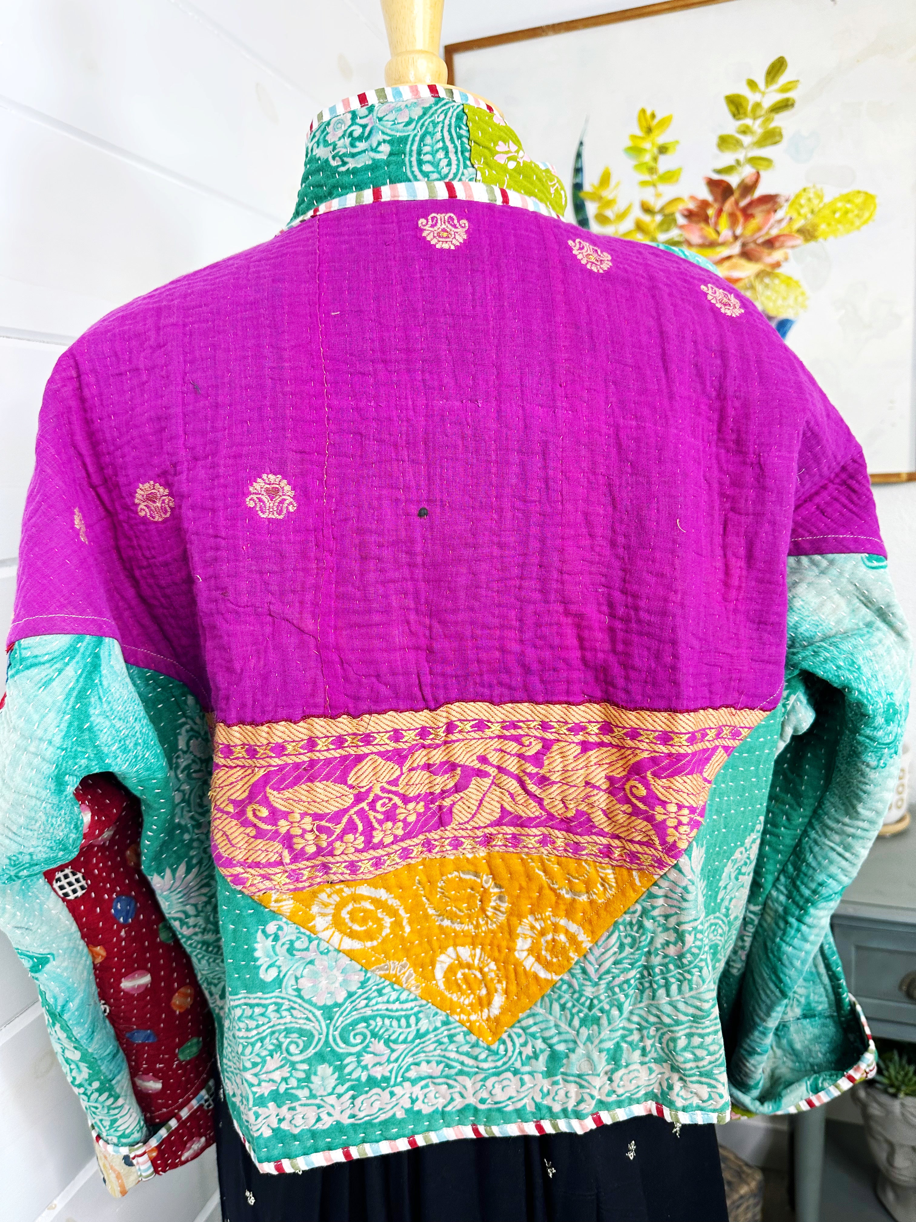 Boho Patchwork Kantha Jacket – Handmade Quilted & Reversible Blanket Coat