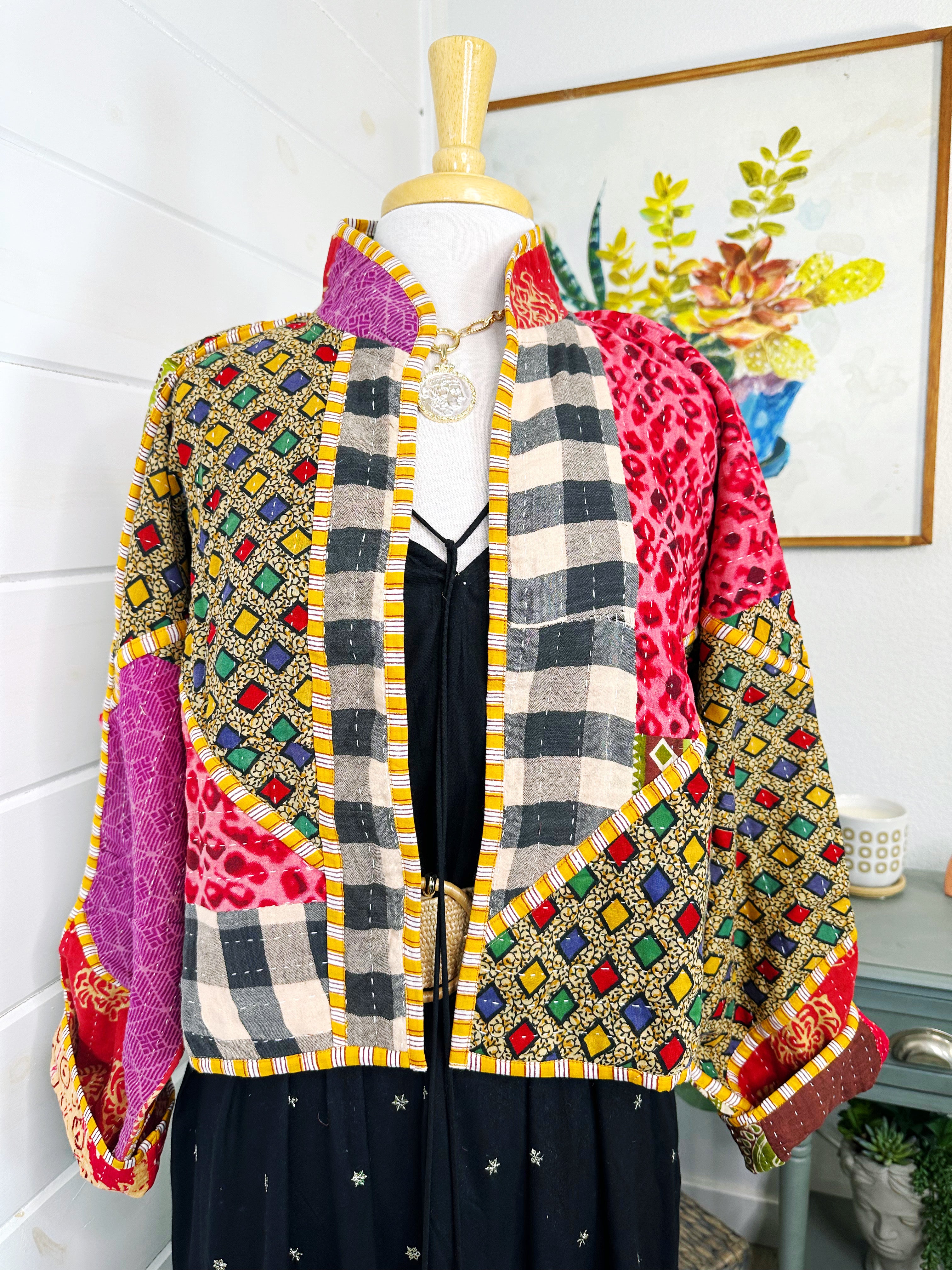 Boho Patchwork Kantha Jacket – Handmade Quilted & Reversible Blanket Coat