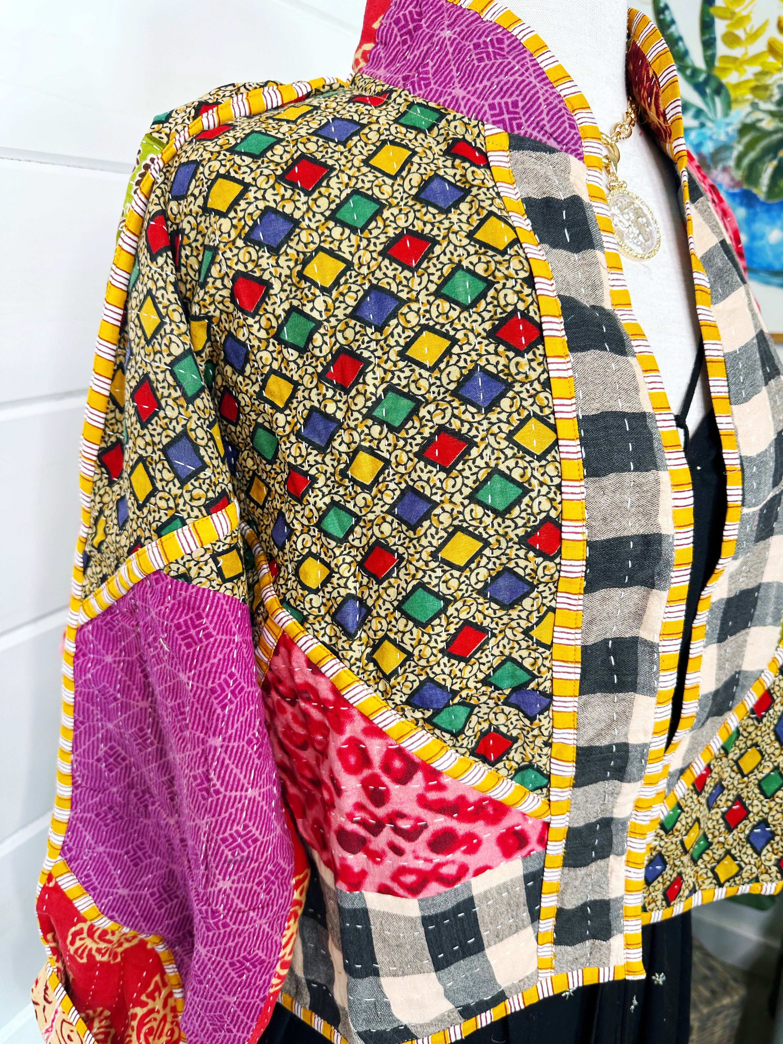 Boho Patchwork Kantha Jacket – Handmade Quilted & Reversible Blanket Coat