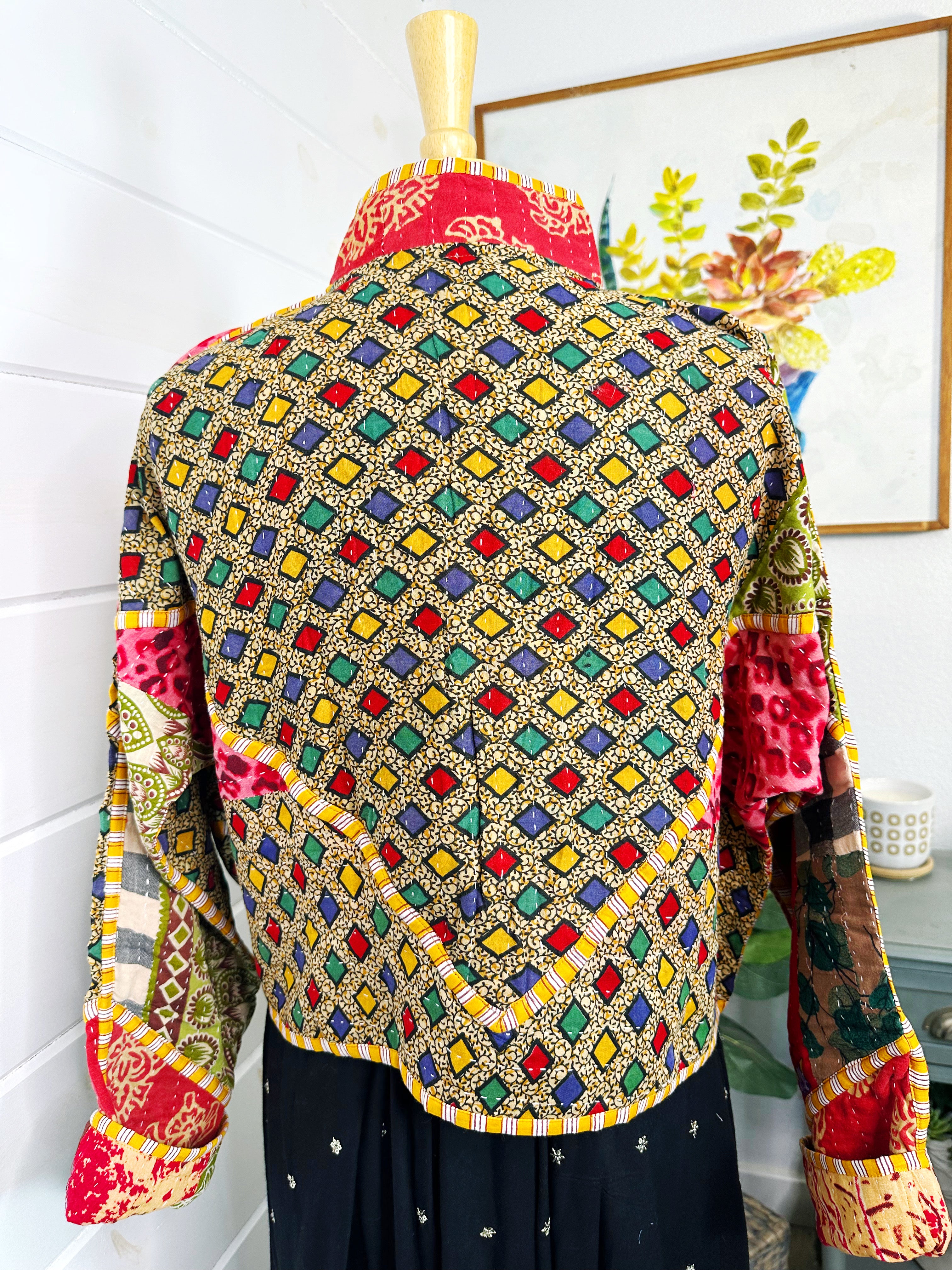 Boho Patchwork Kantha Jacket – Handmade Quilted & Reversible Blanket Coat