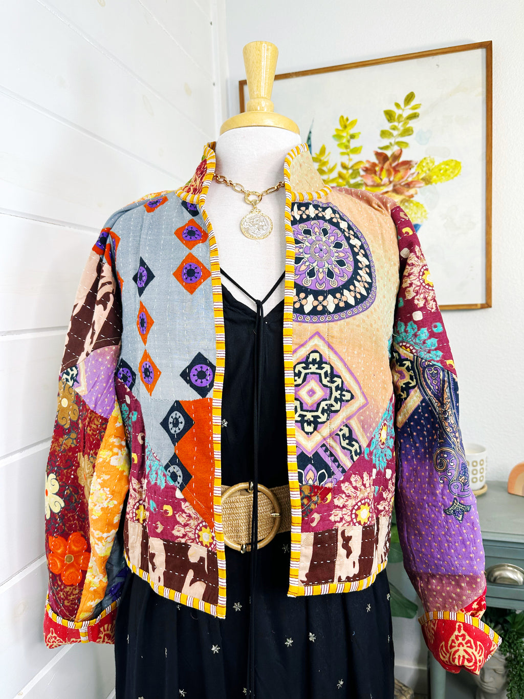 Boho Patchwork Kantha Jacket – Handmade Quilted & Reversible Blanket Coat