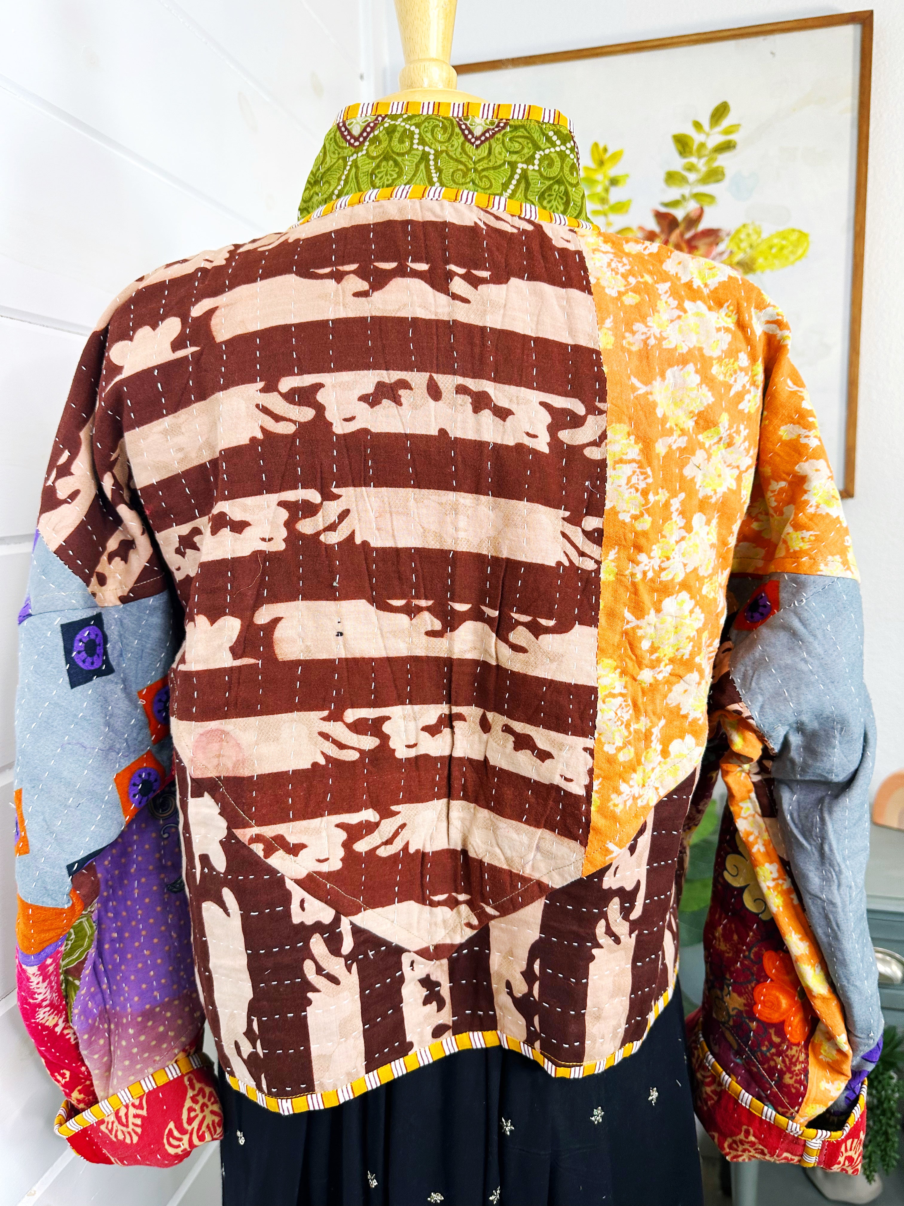 Boho Patchwork Kantha Jacket – Handmade Quilted & Reversible Blanket Coat