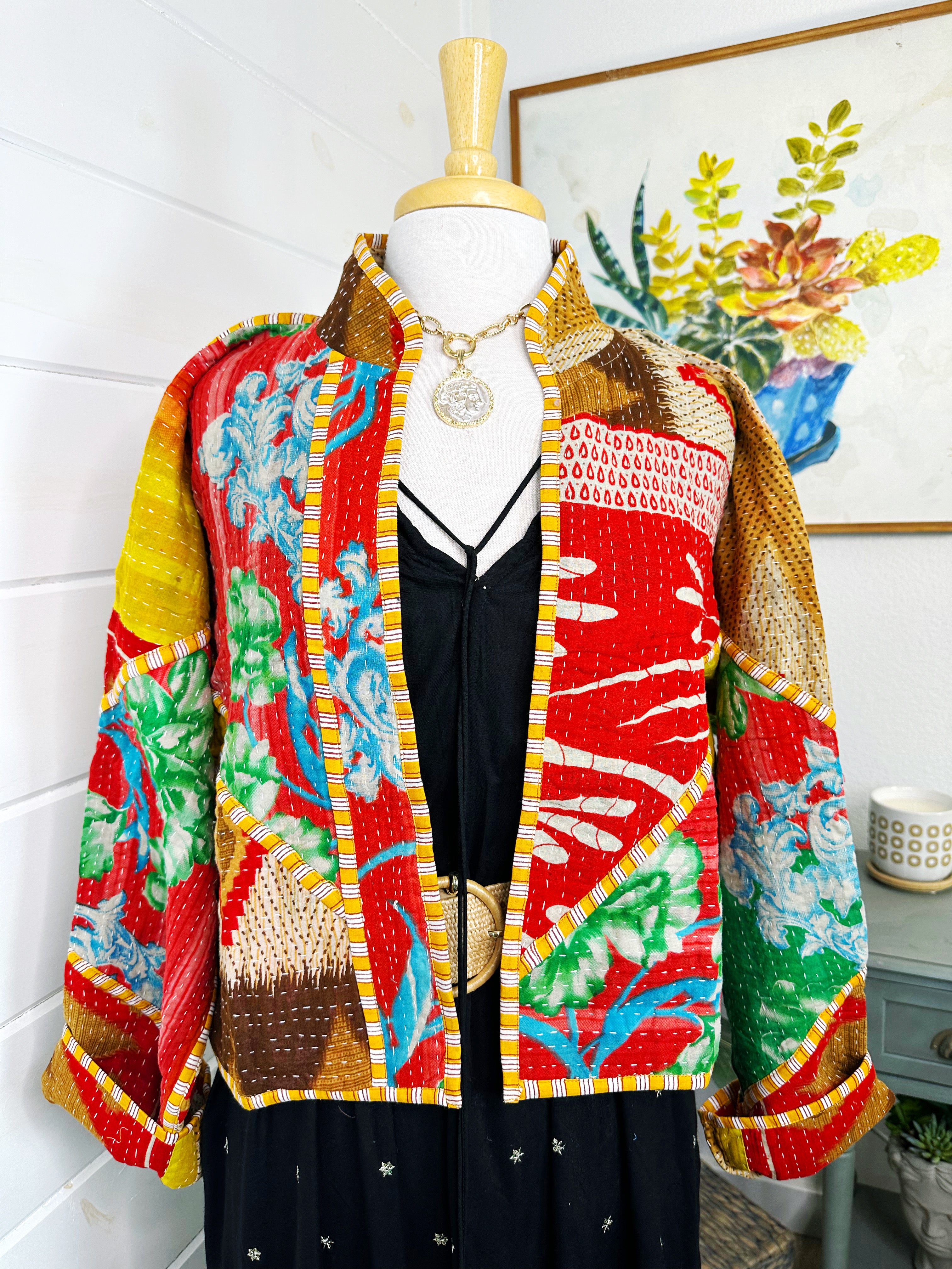 Boho Patchwork Kantha Jacket – Handmade Quilted & Reversible Blanket Coat