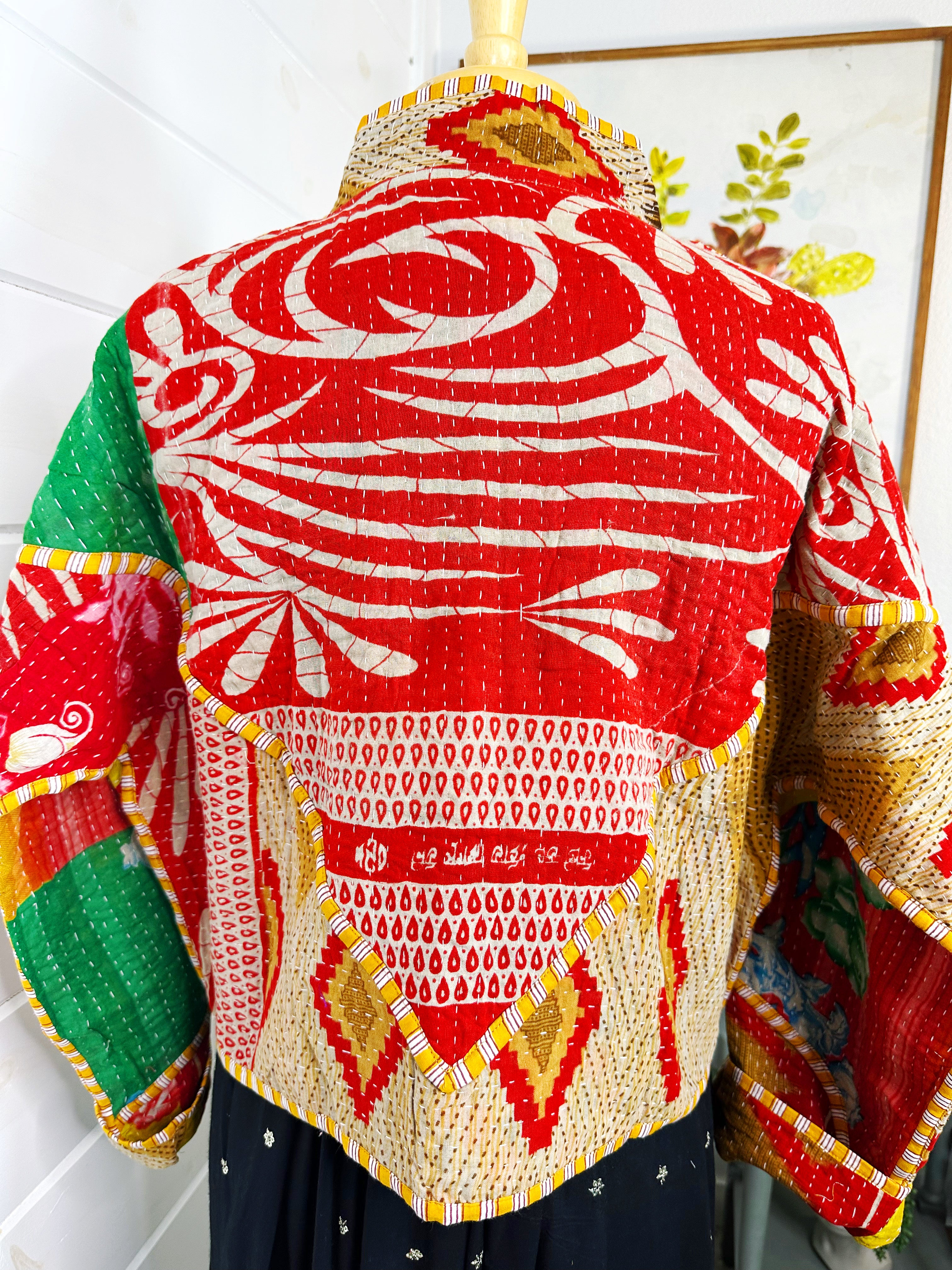 Boho Patchwork Kantha Jacket – Handmade Quilted & Reversible Blanket Coat