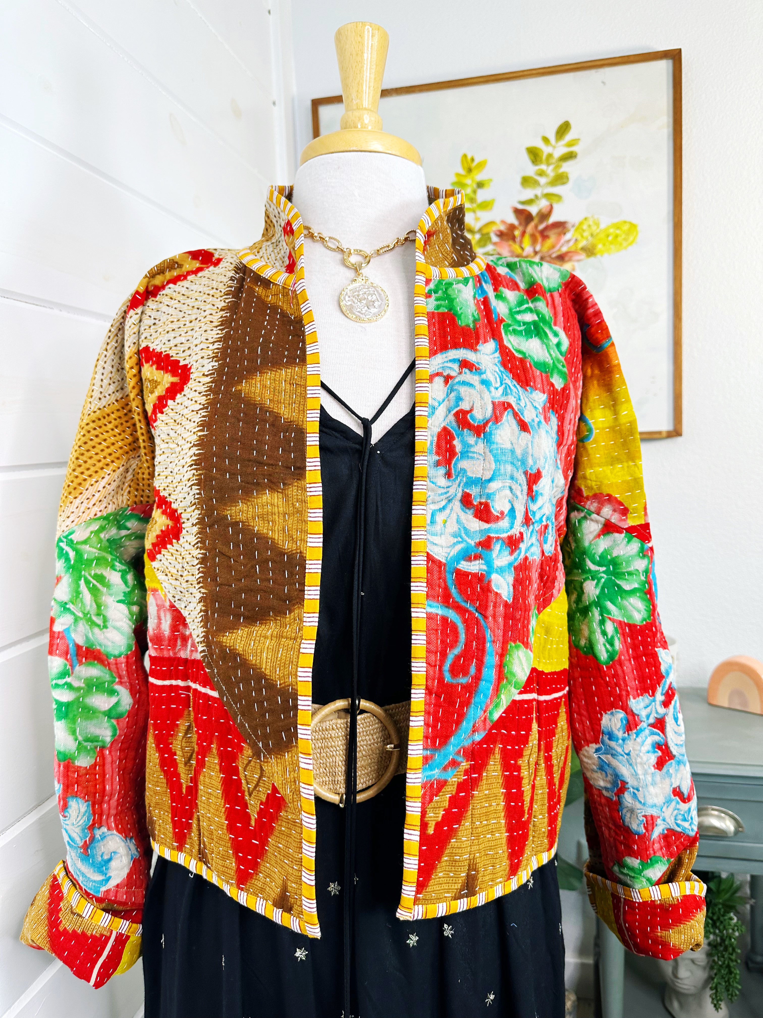Boho Patchwork Kantha Jacket – Handmade Quilted & Reversible Blanket Coat